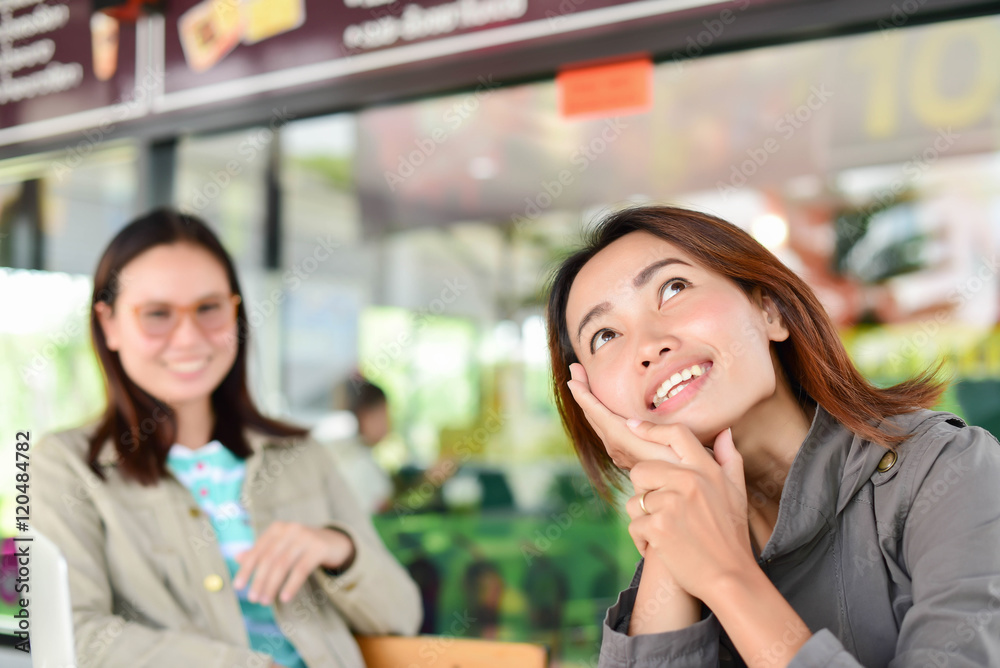 Woman worker of happy with cup of coffee Woman worker of happy with cup of coffee