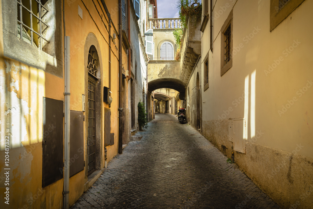Yellow streets of the Italian city of Viterbo, Italy.