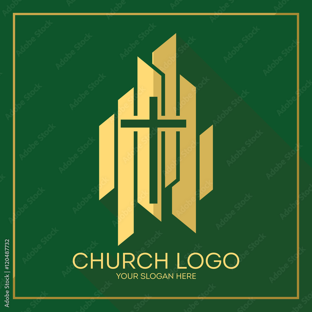 Church logo. Christian symbols. Stylish cross of Jesus Christ among graphic vector elements. Church logo. Christian symbols. Stylish cross of Jesus Christ among graphic vector elements.