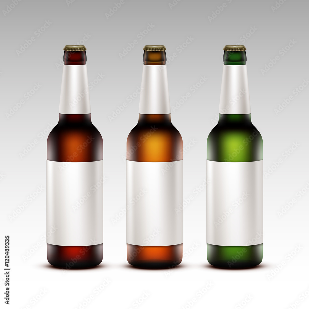 Set of Bottles Dark Beer with White labels for Branding Set of Bottles Dark Beer with White labels for Branding