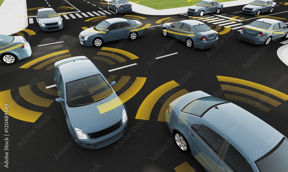 custom made wallpaper toronto digitalAutonomous cars on a road with visible connection