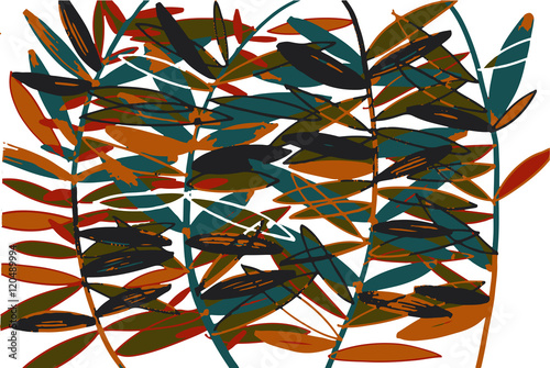 Autumn with leaves. Vector background in orange and white colors. Can be used for wallpaper, pattern fills, surface textures,  fabric prints.