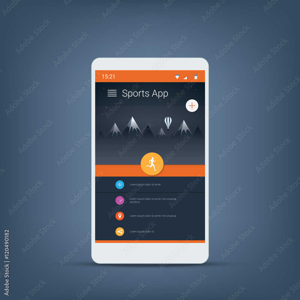 Fitness tracker smartphone user interface vector icons for sports ...