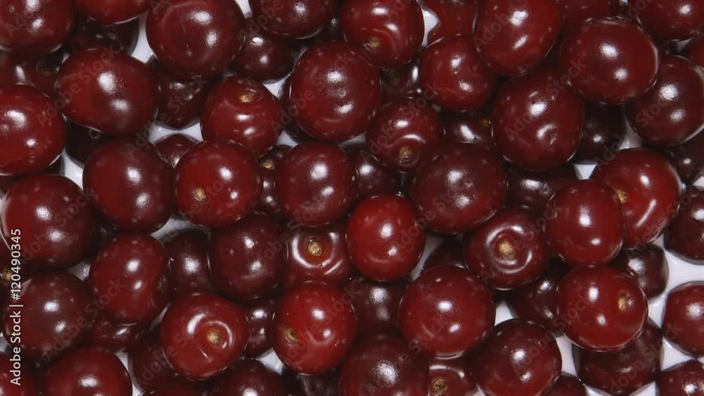 TOP VIEW: Milk fills a cherries TOP VIEW: Milk fills a cherries
