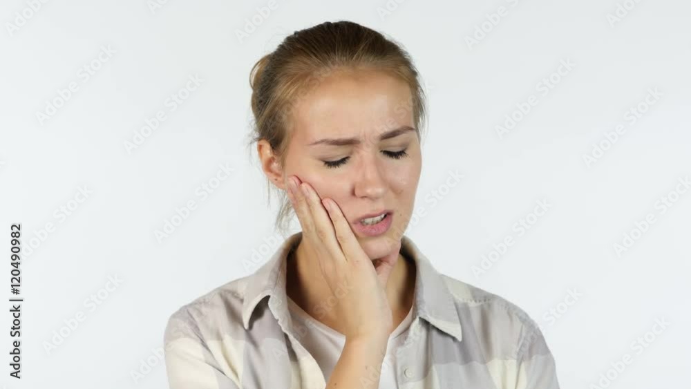 Pain in Teeth, Infection in Mouth, Beautiful Girl, White Background Pain in Teeth, Infection in Mouth, Beautiful Girl, White Background