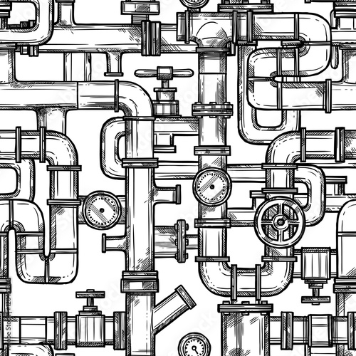 Sketch Pipes System Seamless Pattern