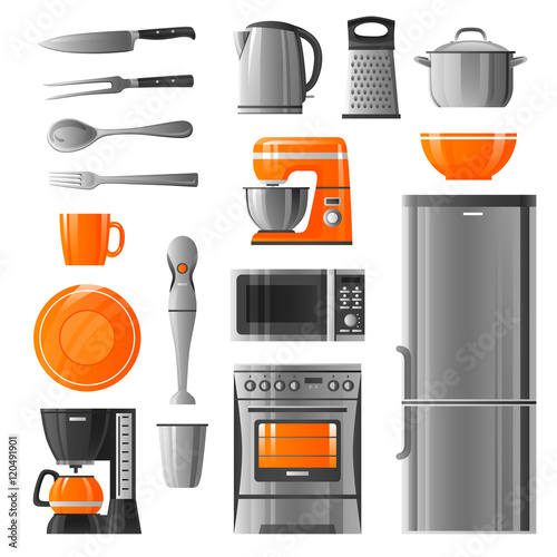 Appliances And Kitchen Utensil Icons Set