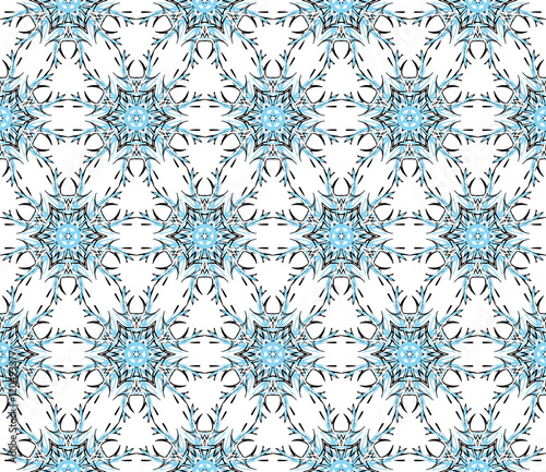 Christmas snowflakes. Vector seamless illustration. Blue, black.