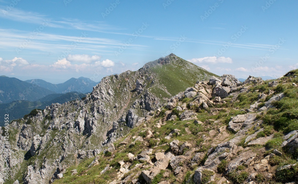 east view from Veliki Vrh in Karawanken mountains in Slovenia