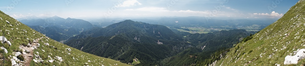 east view from Veliki Vrh in Karawanken mountains in Slovenia