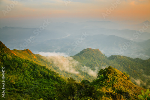 Misty On The Mountains / Fantastic Dreamy View Of Misty At The Soft Glowing Light From The Sky On The Mountains Landscape.