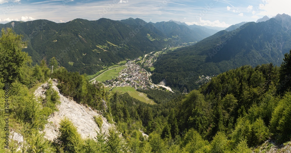 Krajnska Gora from hillside of Vitranc mountain in Julian Alps in Slovenia