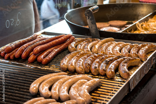 Grilling German sausages on the sausage market (wine festival) in Bad Dürkheim, Germany