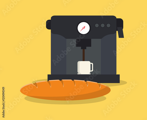 flat design coffee machine and pastry image vector illustration 