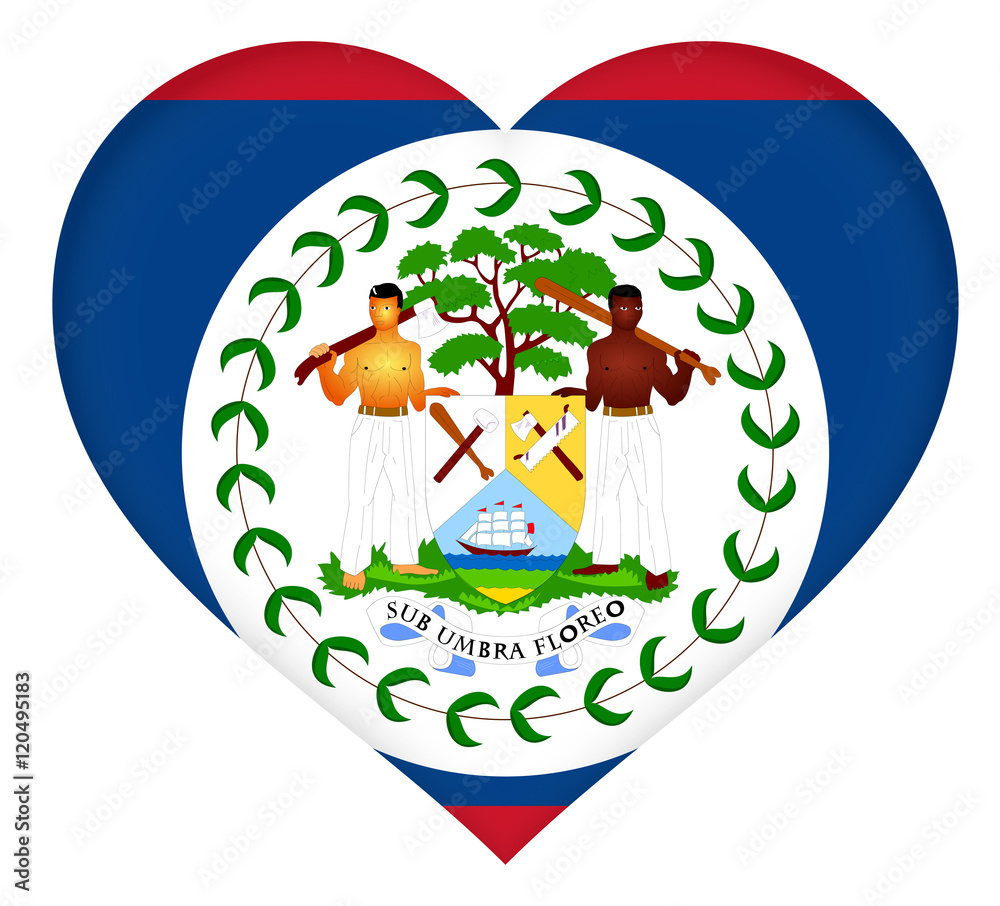 Illustration of the flag of Belize shaped like a heart Illustration of the flag of Belize shaped like a heart