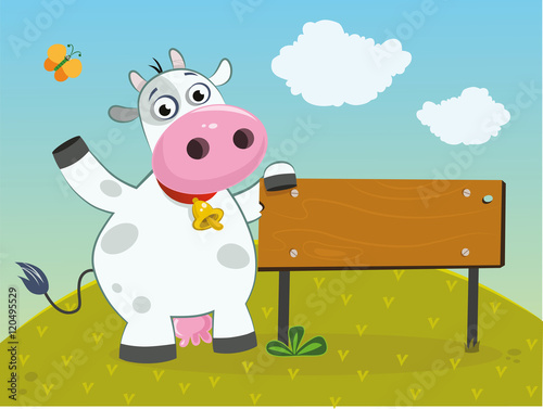Cow with blank sign