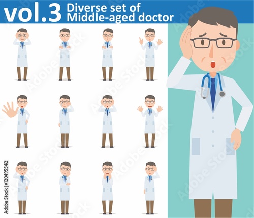 Diverse set of Middle-aged doctor on white background vol.3
