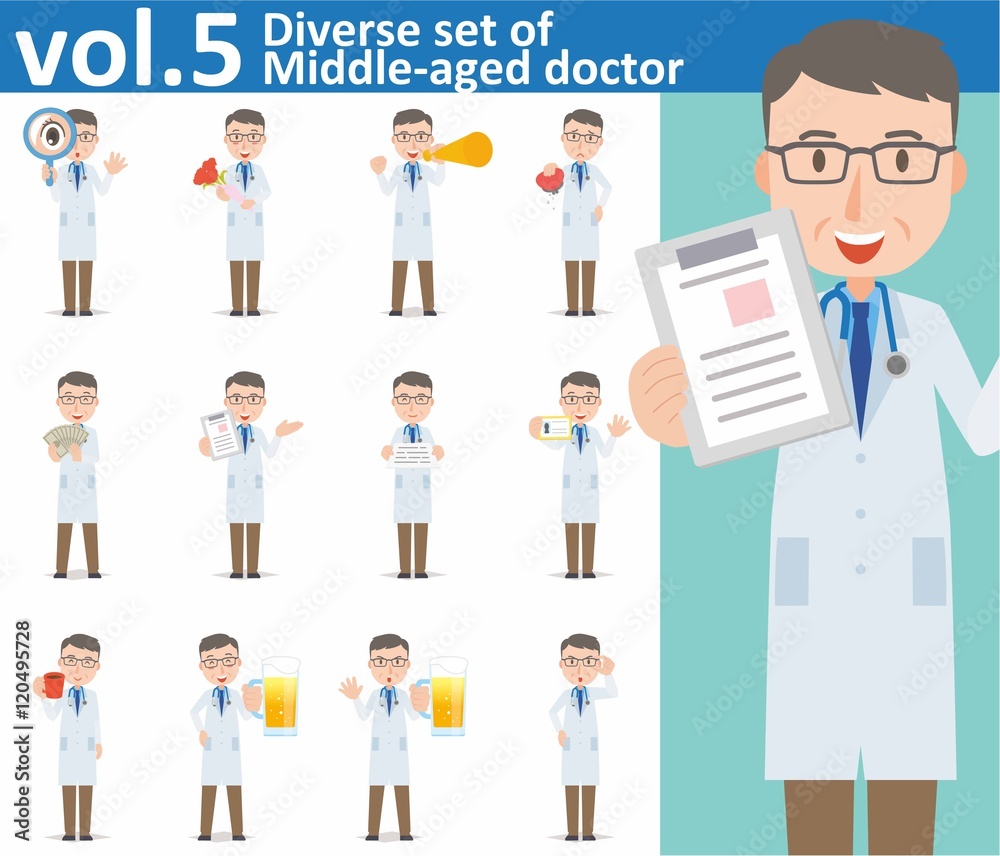 Diverse set of Middle-aged doctor on white background vol.5 Diverse set of Middle-aged doctor on white background vol.5