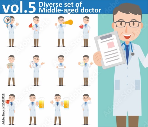 Diverse set of Middle-aged doctor on white background vol.5