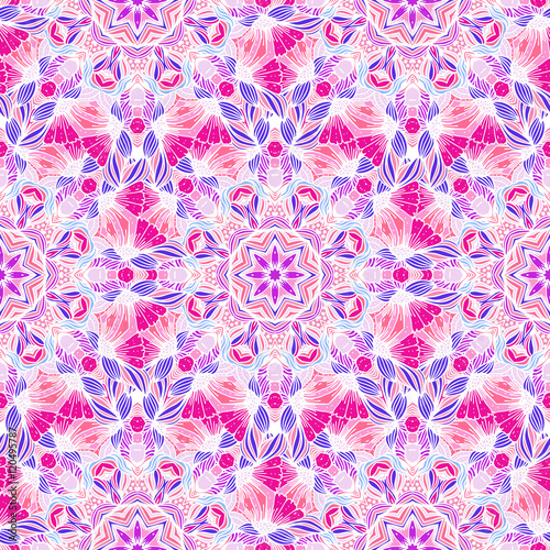 Seamless pattern with Flowers. The drawing for light summer fabrics or wrapping paper. Hand-drawn illustration. Vector. 