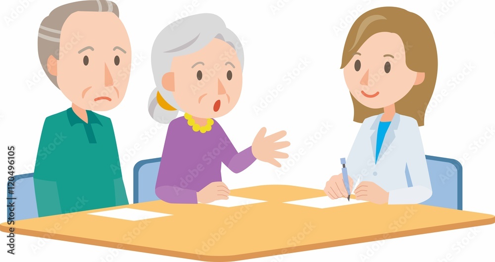 Doctor meeting couple in hospital office