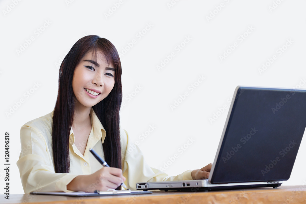 Beautiful business woman working with white background Beautiful business woman working with white background