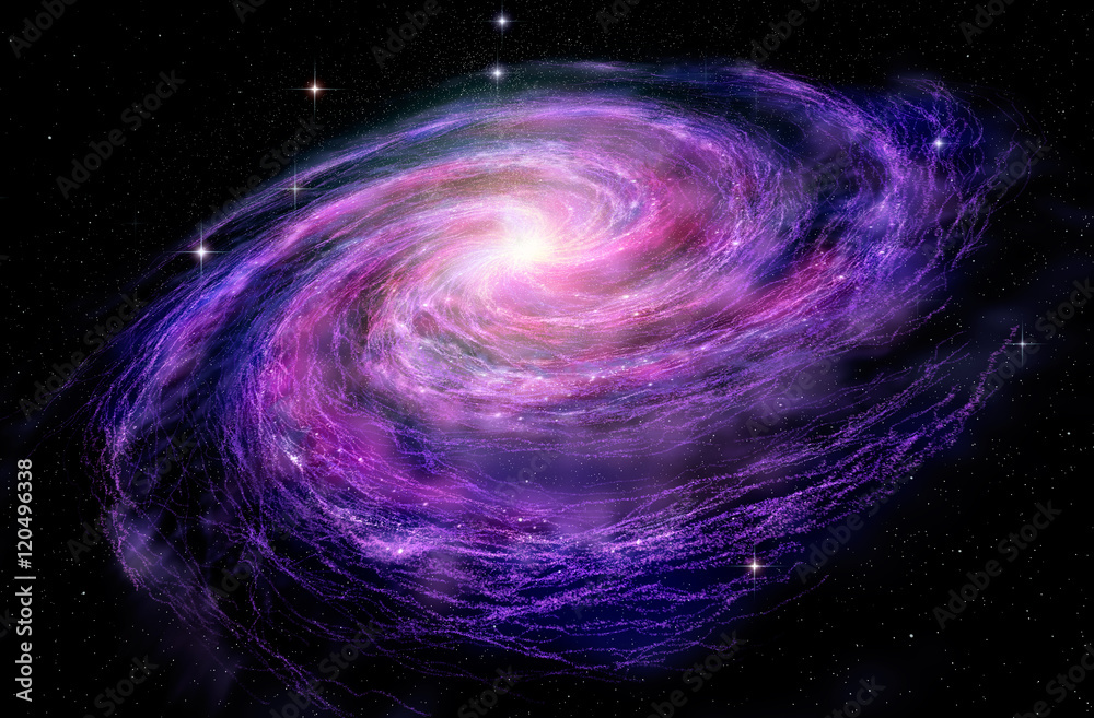 Fototapeta premium Galaktyka spiralna w głębokiej przestrzeni, ilustracja 3D