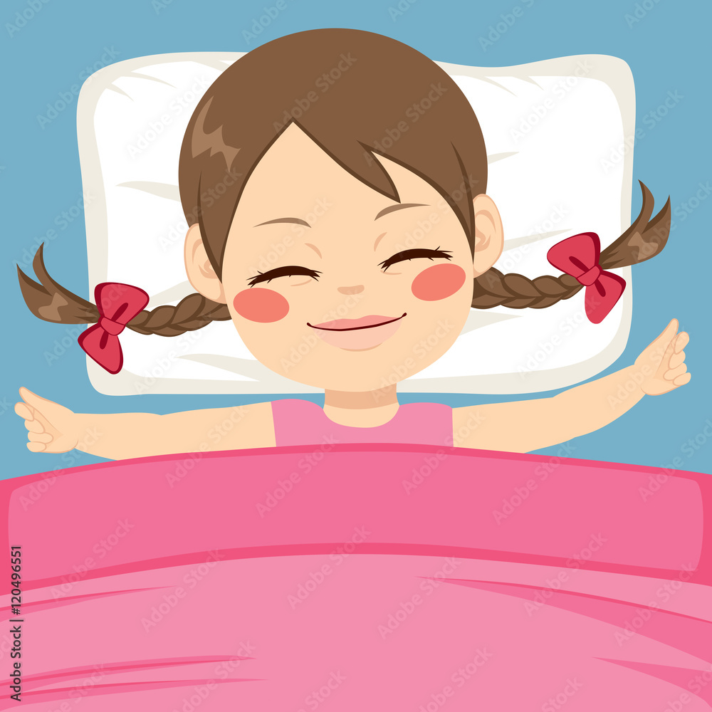 Sweet little girl happy sleeping peacefully in bed Sweet little girl happy sleeping peacefully in bed