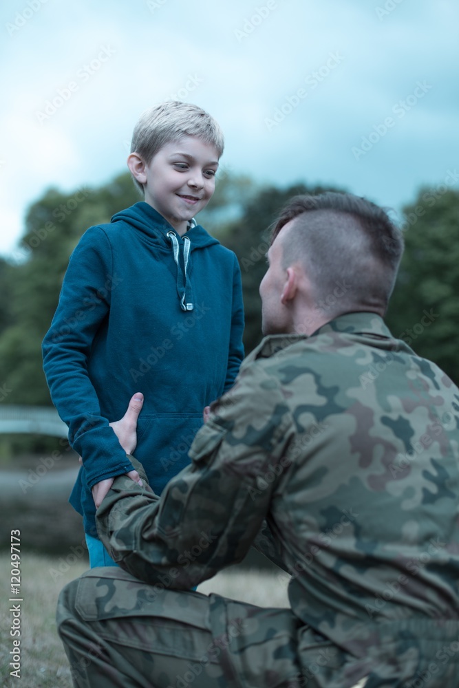 So proud of his father soldier