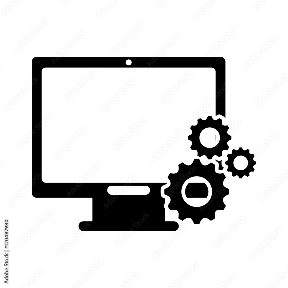 flat design computer monitor and gears  icon vector illustration 