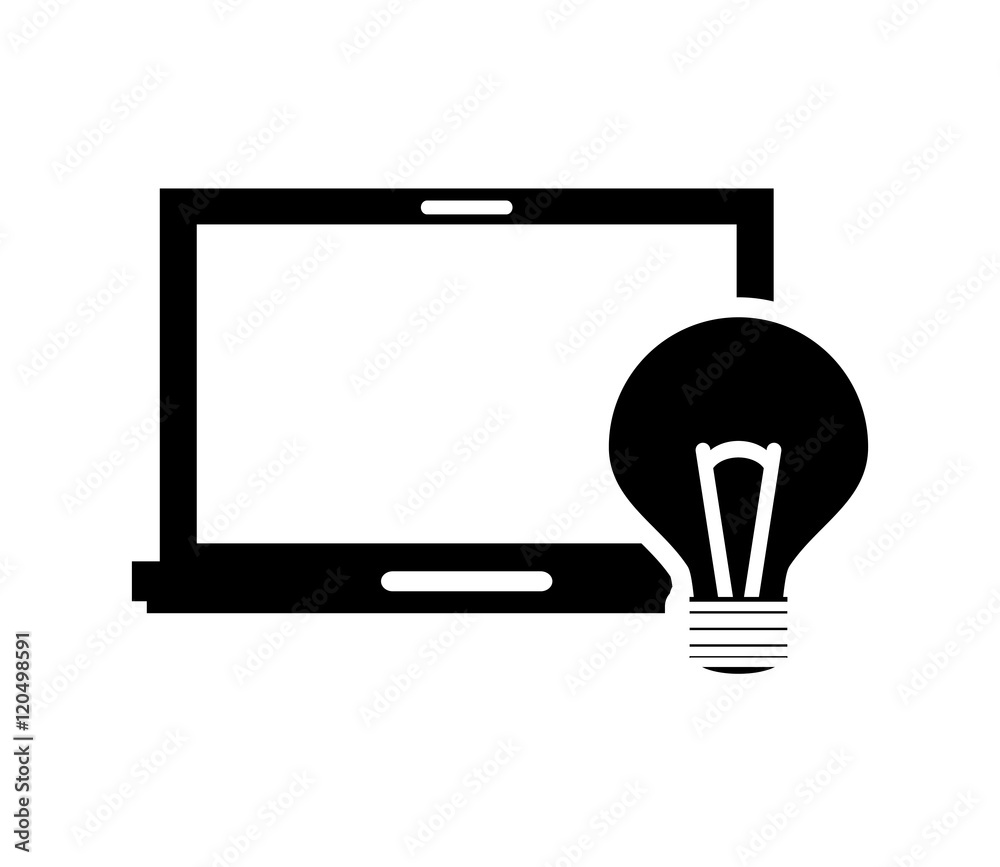 flat design laptop frontview and lightbulb icon vector illustration flat design laptop frontview and lightbulb icon vector illustration