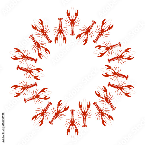 Vector crayfish or lobster frame in white background. Simple flat  design for cards, menu, booklet, website