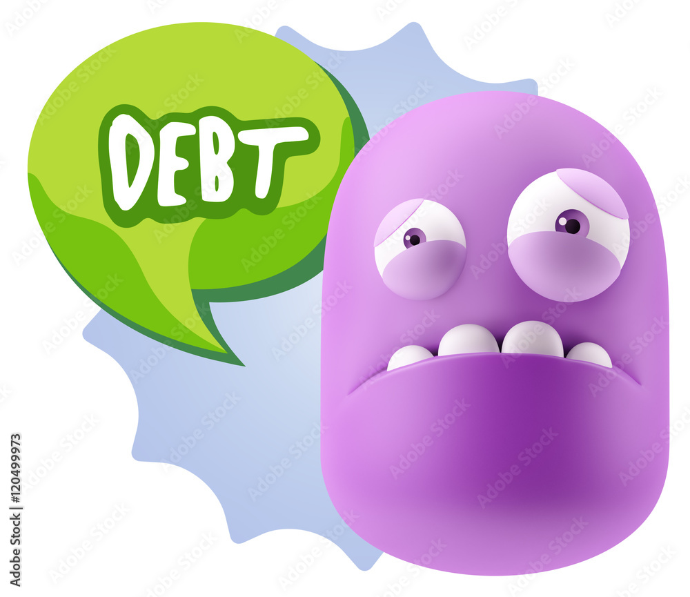 3d Illustration Sad Character Emoji Expression saying Debt with