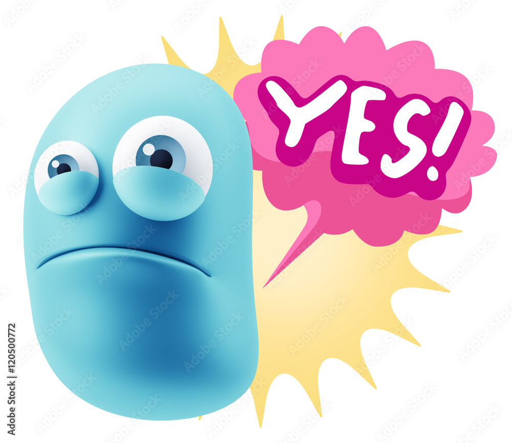3d Illustration Sad Character Emoji Expression saying Yes with C 3d Illustration Sad Character Emoji Expression saying Yes with C