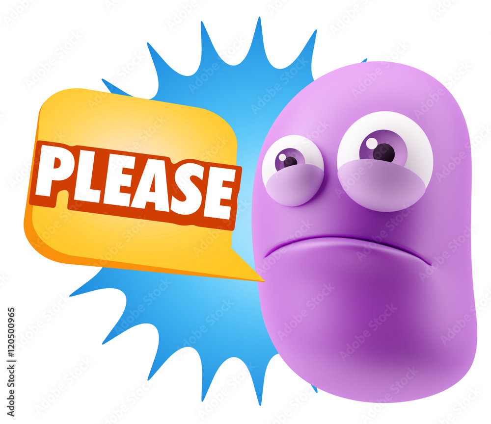 3d Illustration Sad Character Emoji Expression saying Please wit 3d Illustration Sad Character Emoji Expression saying Please wit