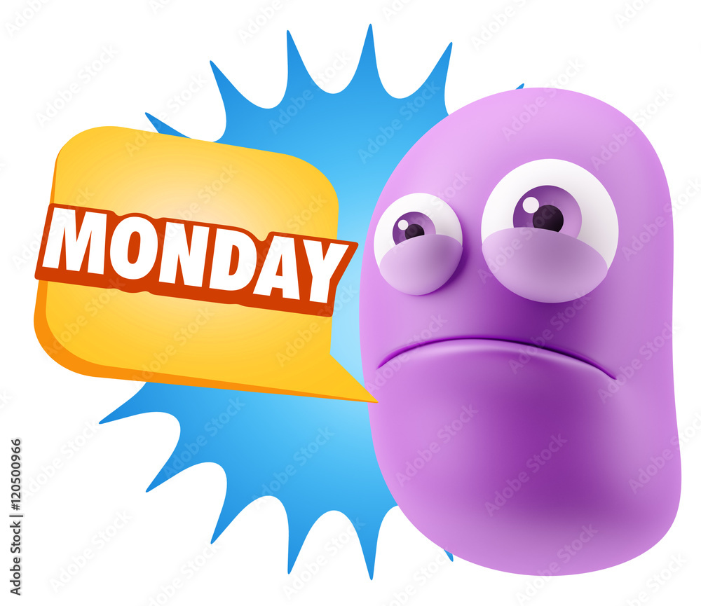 3d Illustration Sad Character Emoji Expression saying Monday wit 3d Illustration Sad Character Emoji Expression saying Monday wit