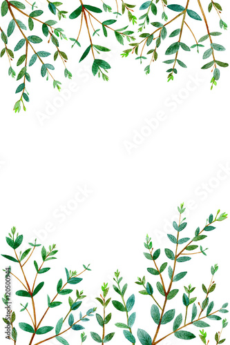 frame with eucalyptus branches.green floral border.postcard.watercolor hand  drawn illustration. Stock Illustration