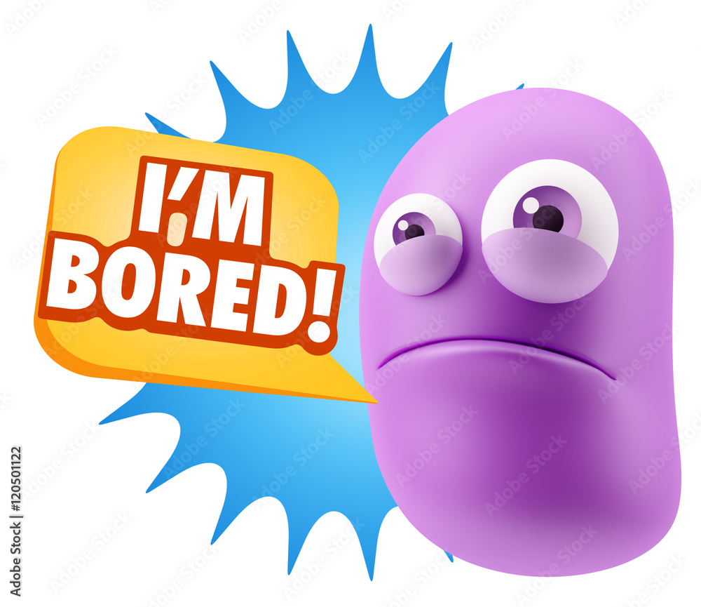 3d Illustration Sad Character Emoji Expression saying I'm Bored 3d Illustration Sad Character Emoji Expression saying I'm Bored