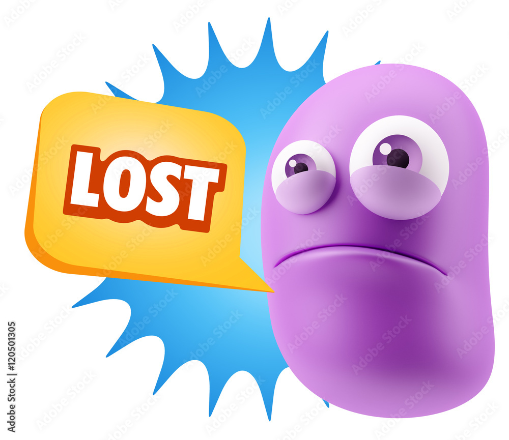 3d Illustration Sad Character Emoji Expression saying Lost with 3d Illustration Sad Character Emoji Expression saying Lost with