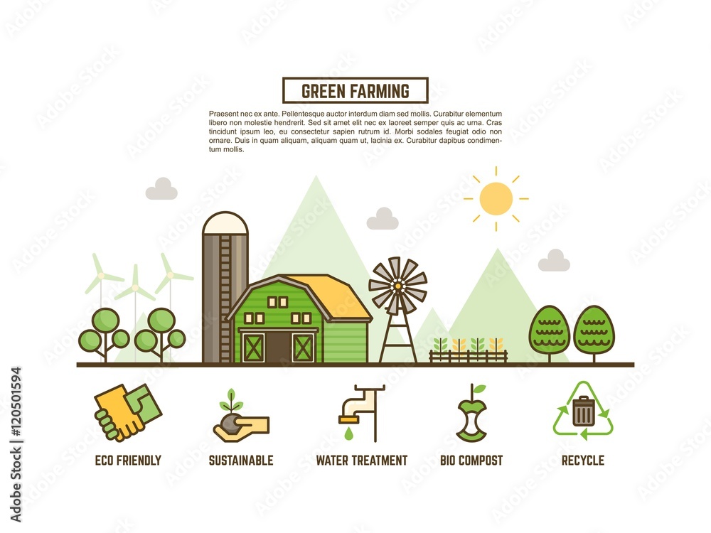 green farming concept for ecology web banner outline style