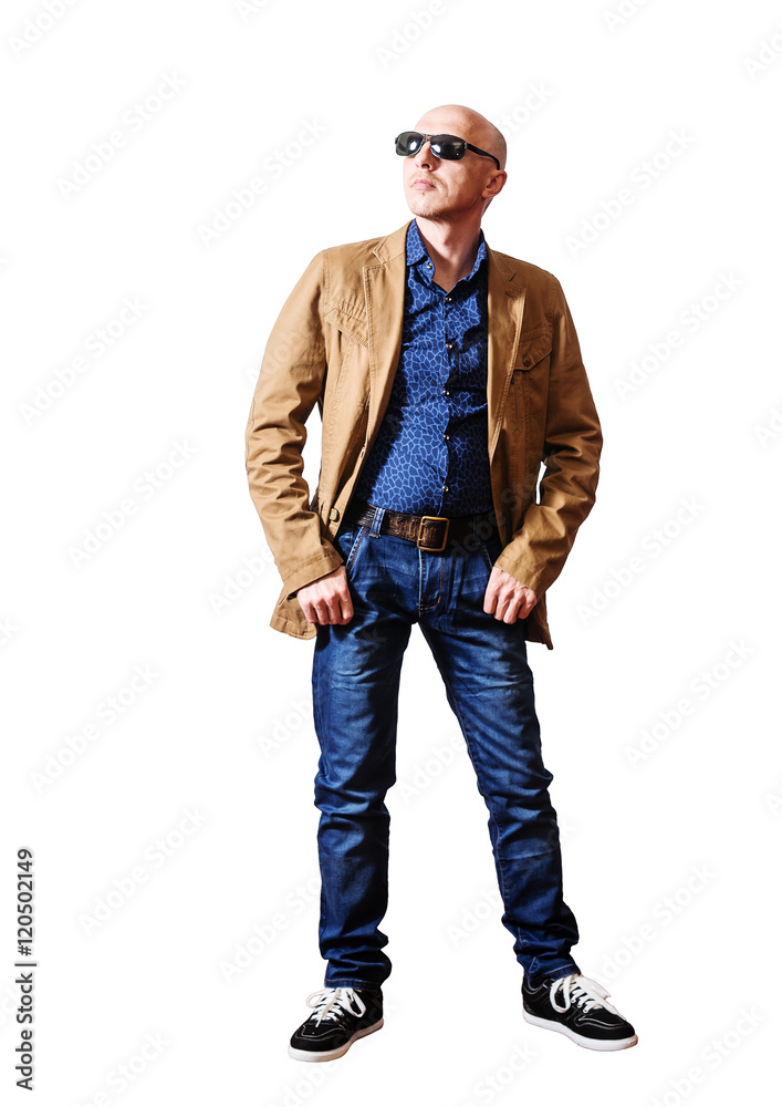 Fototapeta premium Middle-aged man in a yellow jacket