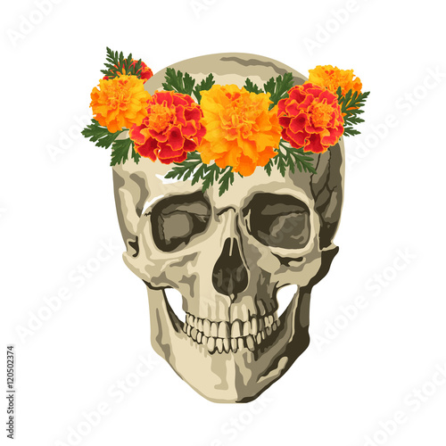 skull in marigolds