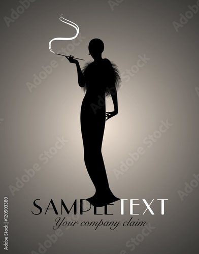 Elegant silhouette lady smoking. Art Deco style. Good for logo.