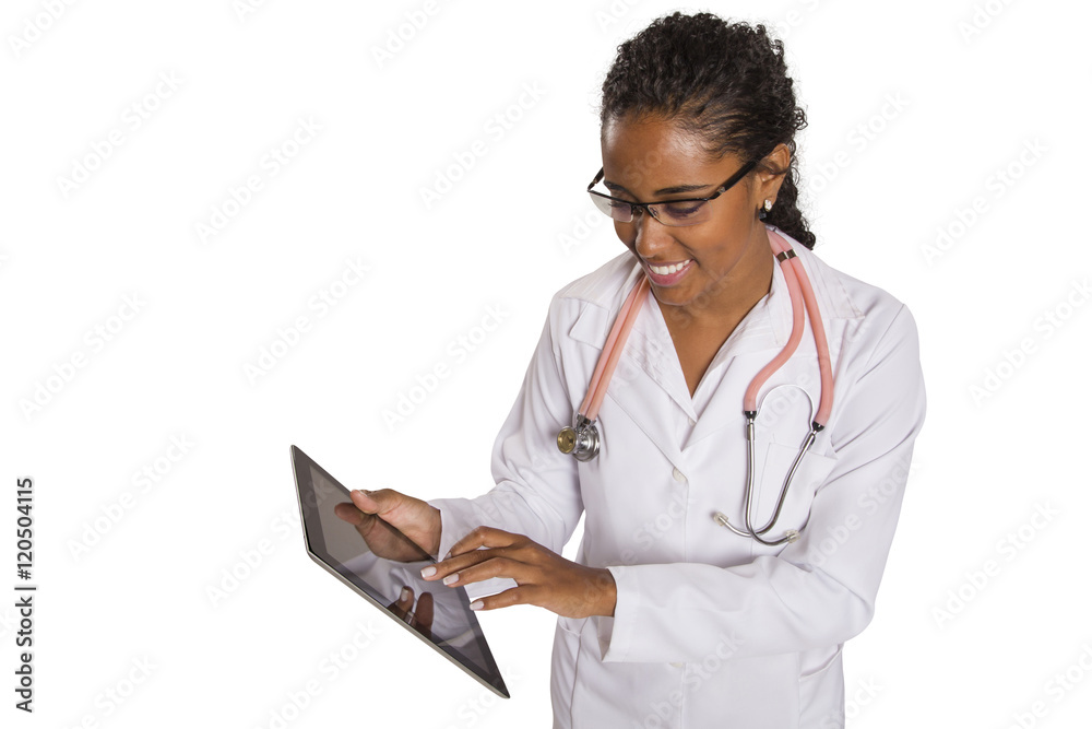 Beautiful Brazilian black female doctor on white background Beautiful Brazilian black female doctor on white background