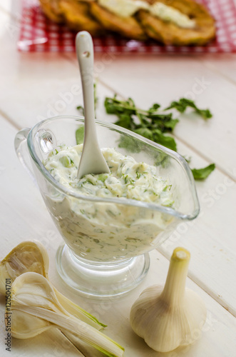 garlic sauce with herbs