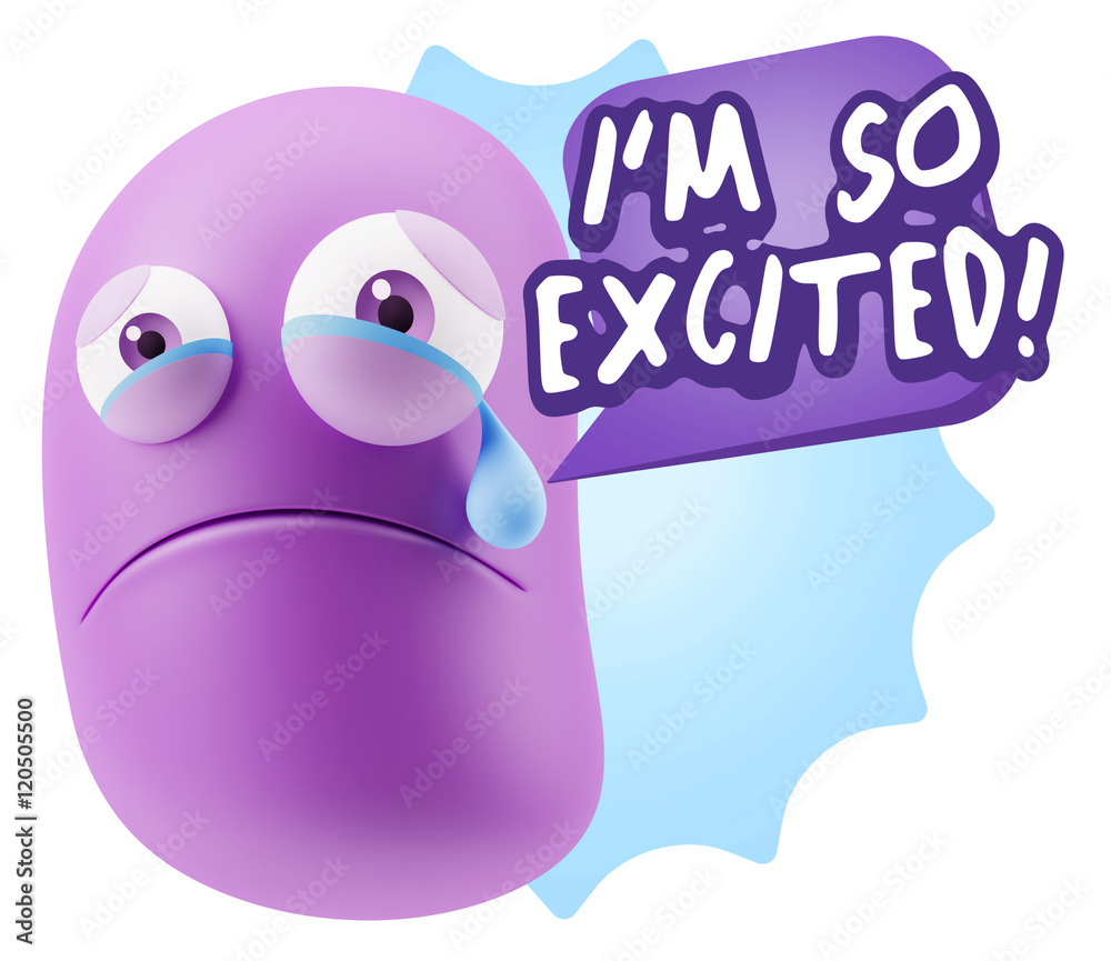 3d Illustration Sad Character Emoji Expression saying I'm so Exc 3d Illustration Sad Character Emoji Expression saying I'm so Exc