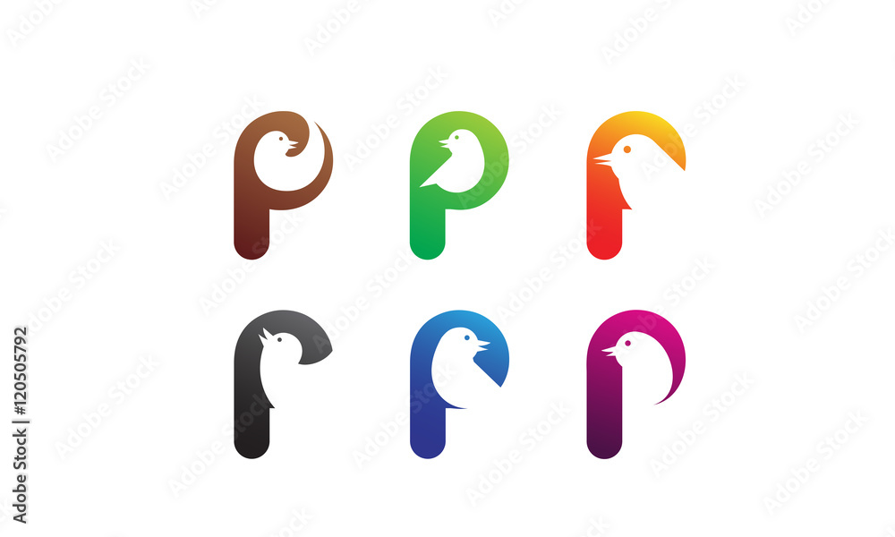 set icons bird P letter, vibrant and colorful set icons bird P letter, vibrant and colorful