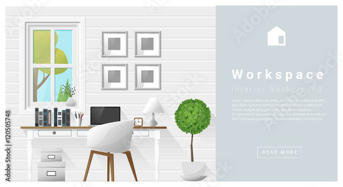 Interior design Modern workspace background , vector, illustration