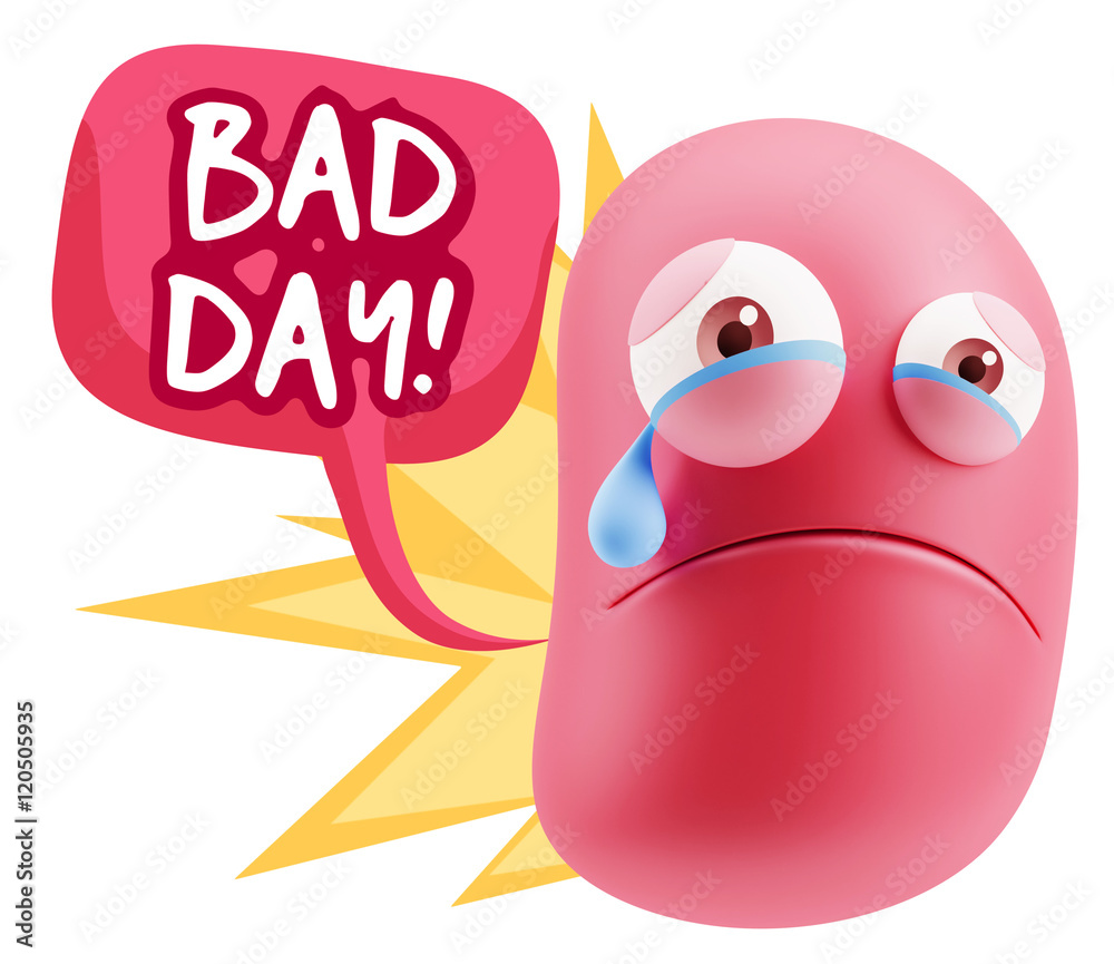 3d Illustration Sad Character Emoji Expression saying Bad Day wi 3d Illustration Sad Character Emoji Expression saying Bad Day wi