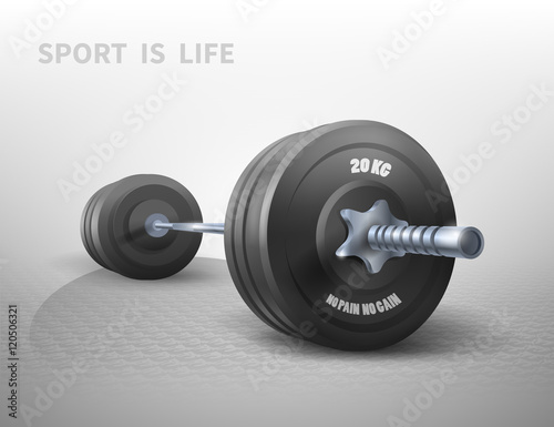 Metallic barbells, fitness and healthy lifestyle concept on white, vector